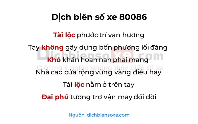 Dịch thơ biển số 80086