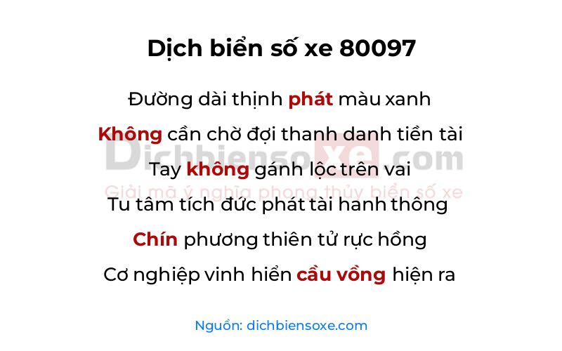 Dịch thơ biển số 80097