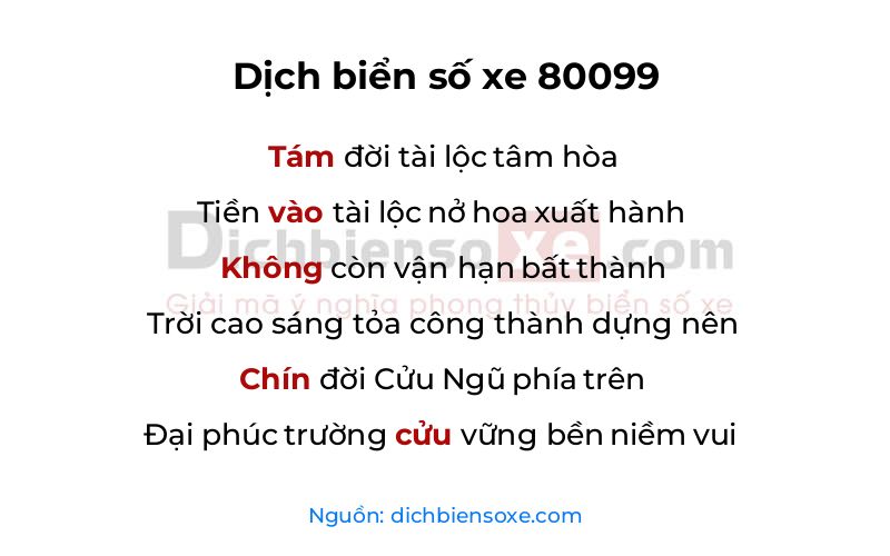 Dịch thơ biển số 80099