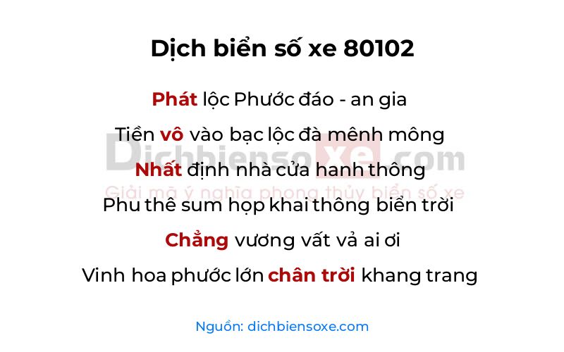 Dịch thơ biển số 80102