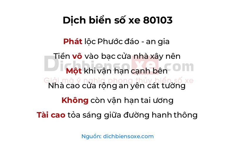 Dịch thơ biển số 80103