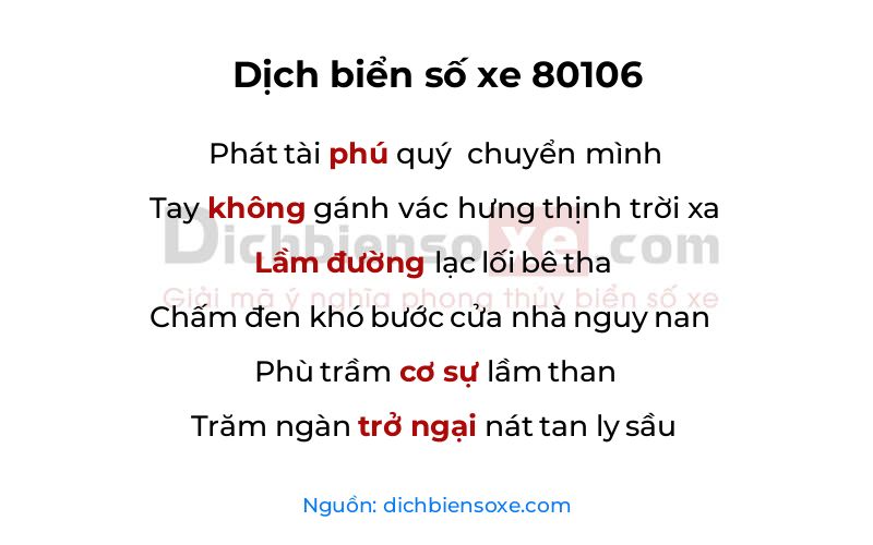 Dịch thơ biển số 80106