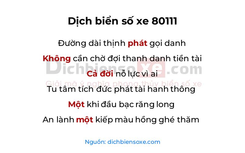 Dịch thơ biển số 80111