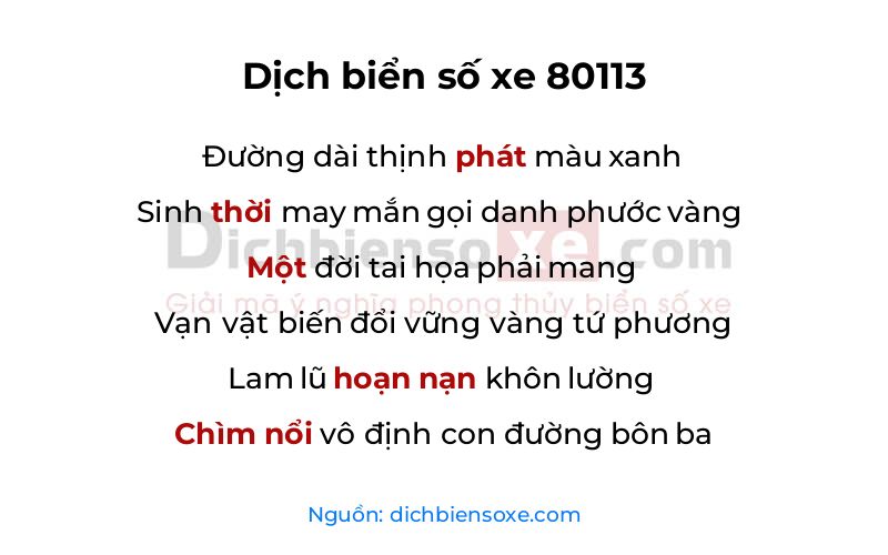 Dịch thơ biển số 80113