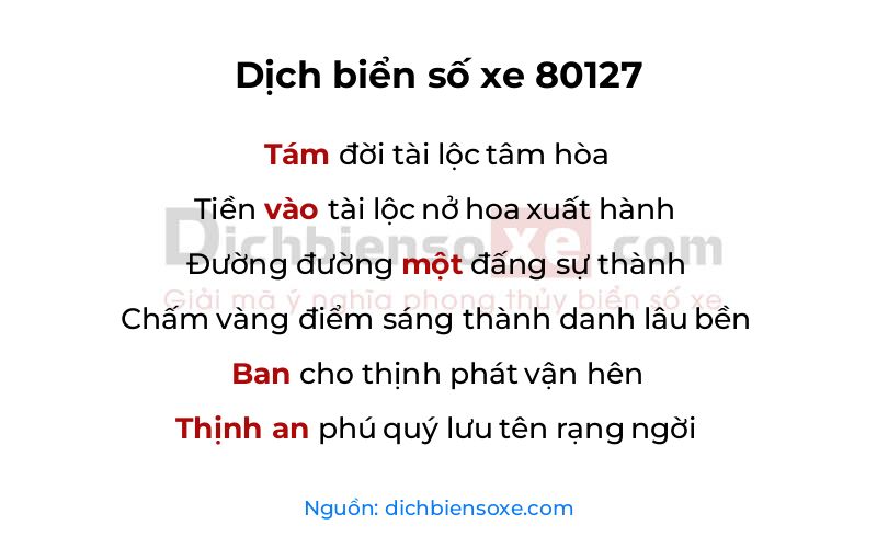 Dịch thơ biển số 80127