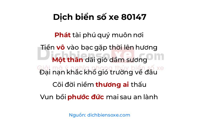 Dịch thơ biển số 80147