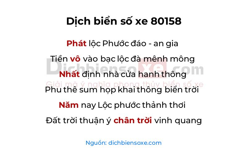 Dịch thơ biển số 80158