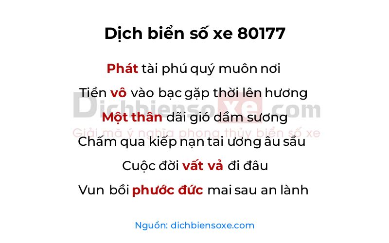 Dịch thơ biển số 80177