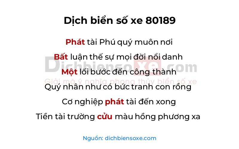 Dịch thơ biển số 80189