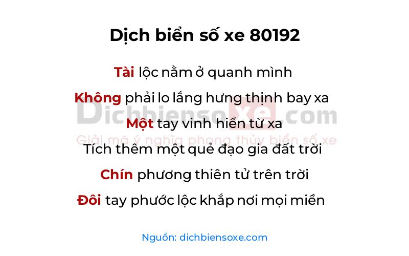 Dịch thơ biển số 80192
