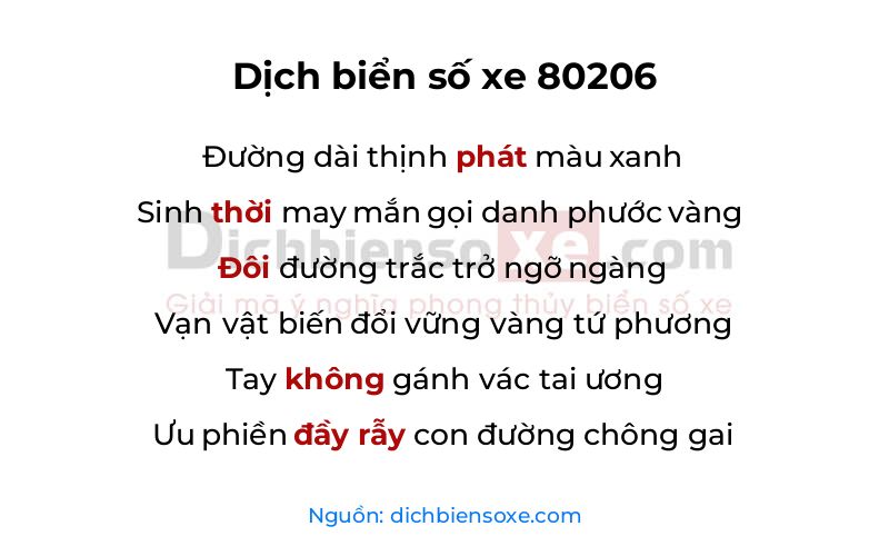 Dịch thơ biển số 80206