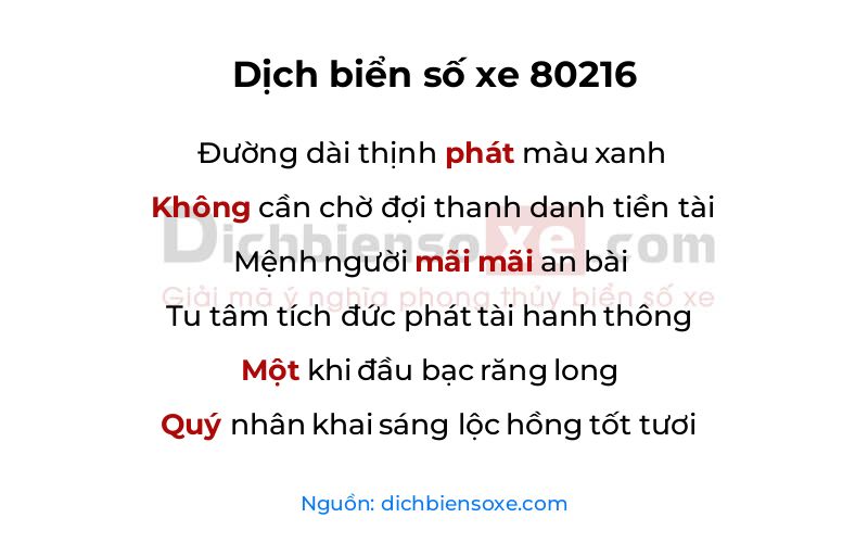 Dịch thơ biển số 80216