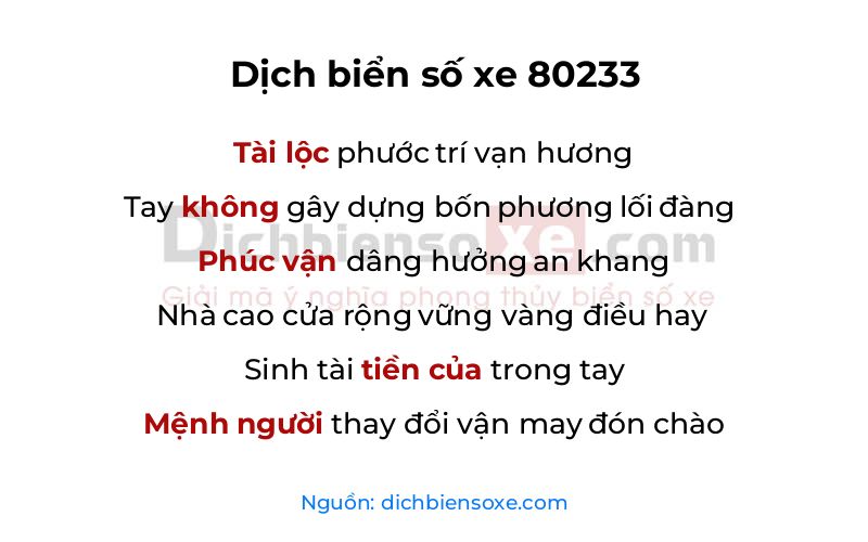 Dịch thơ biển số 80233