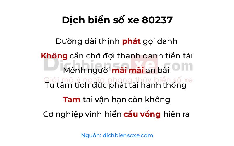 Dịch thơ biển số 80237
