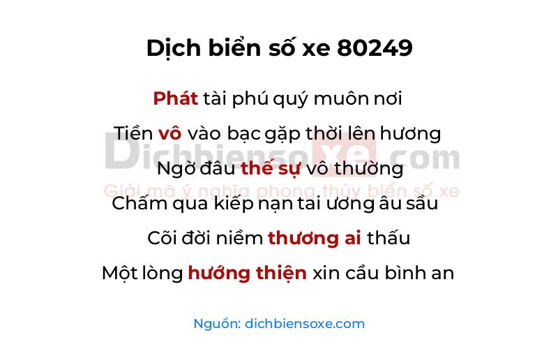 Dịch thơ biển số 80249