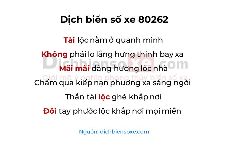 Dịch thơ biển số 80262