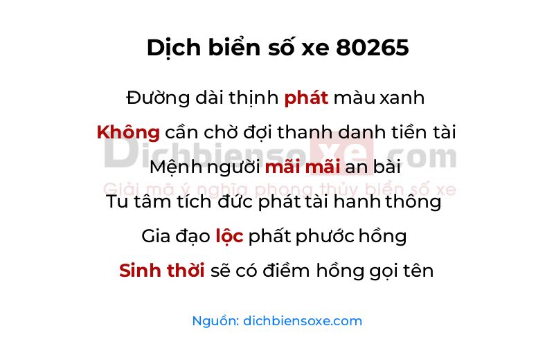 Dịch thơ biển số 80265
