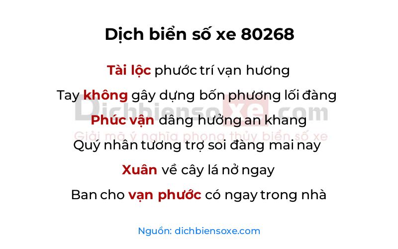Dịch thơ biển số 80268