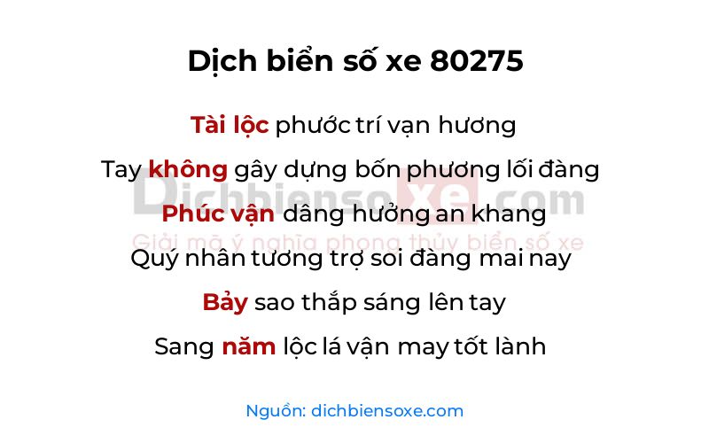 Dịch thơ biển số 80275