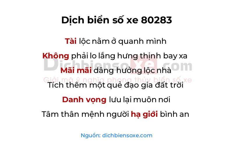 Dịch thơ biển số 80283