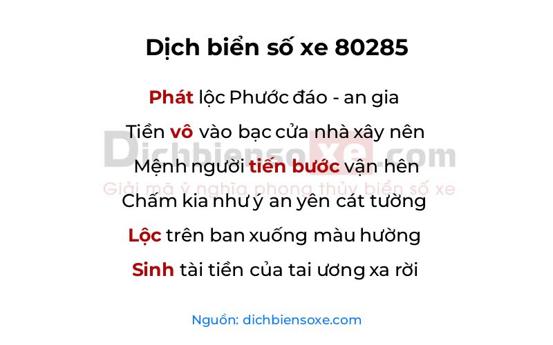 Dịch thơ biển số 80285
