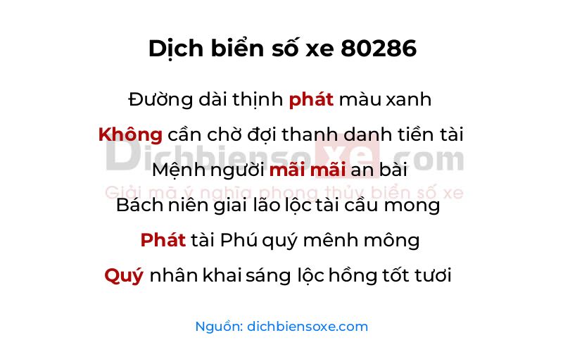 Dịch thơ biển số 80286
