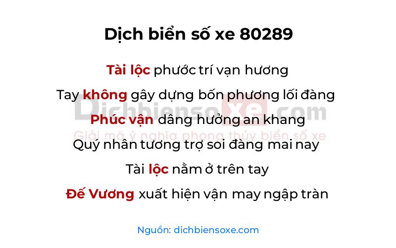 Dịch thơ biển số 80289