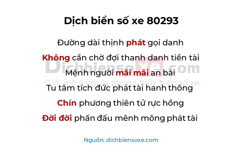 Dịch thơ biển số 80293