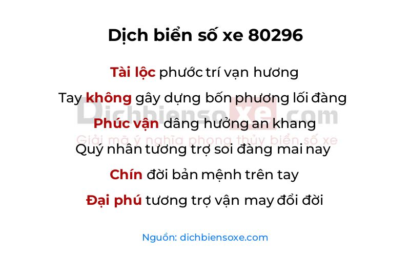 Dịch thơ biển số 80296