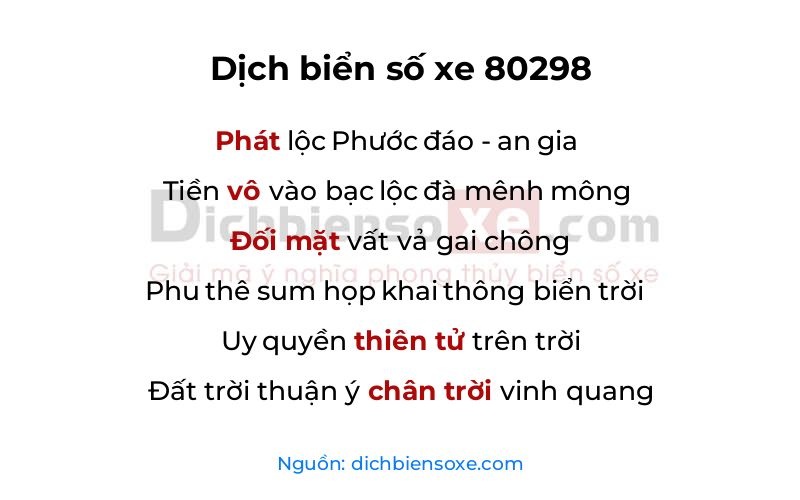 Dịch thơ biển số 80298