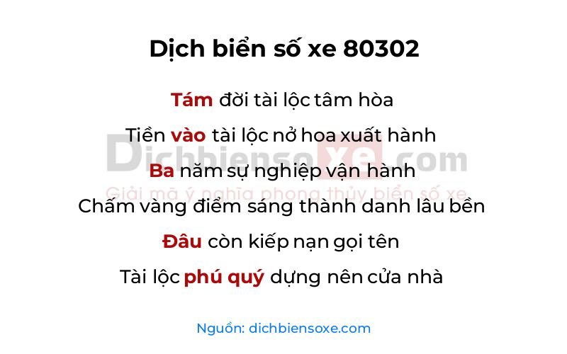 Dịch thơ biển số 80302
