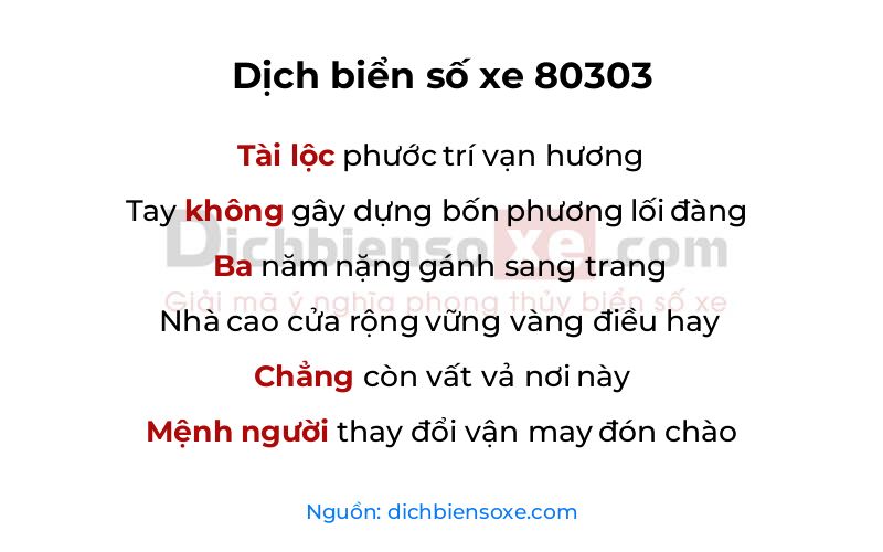 Dịch thơ biển số 80303