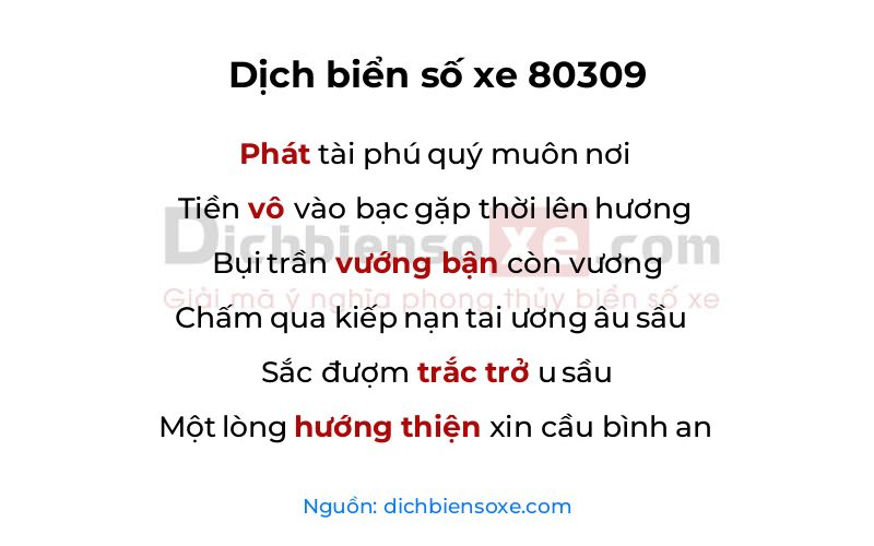 Dịch thơ biển số 80309