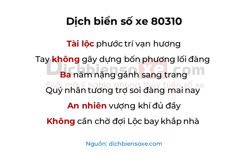Dịch thơ biển số 80310