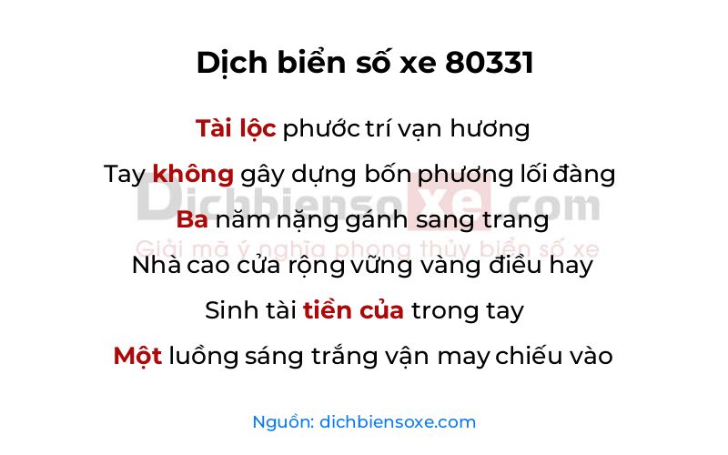Dịch thơ biển số 80331