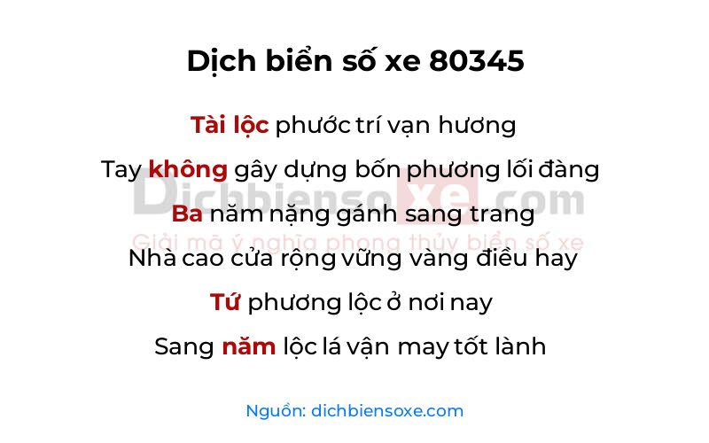 Dịch thơ biển số 80345