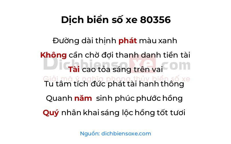 Dịch thơ biển số 80356
