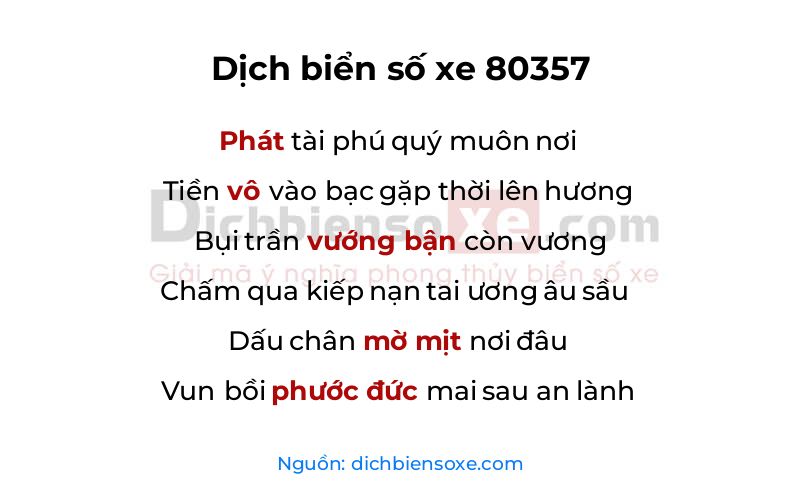 Dịch thơ biển số 80357