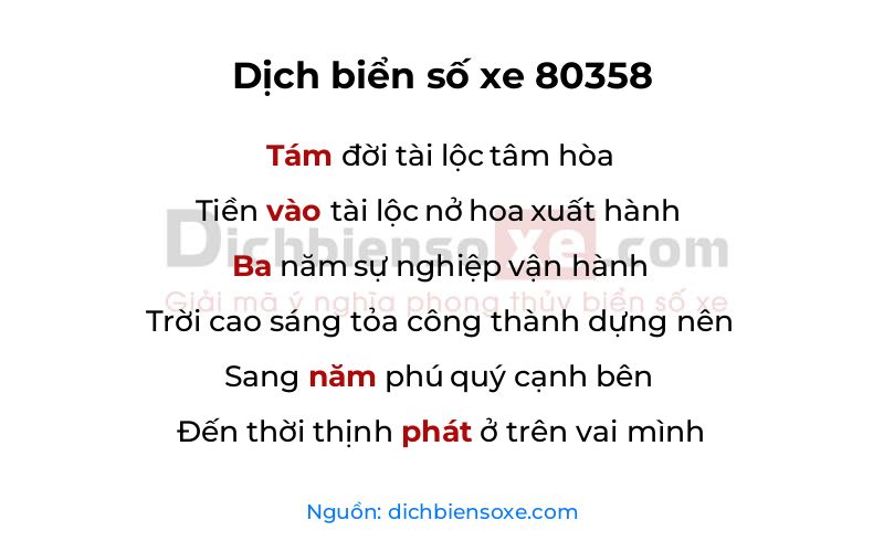 Dịch thơ biển số 80358