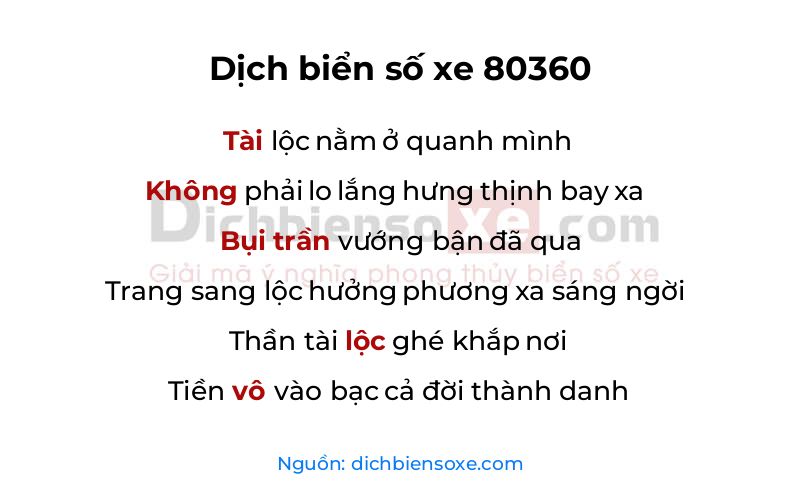 Dịch thơ biển số 80360