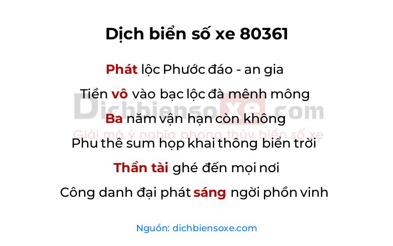 Dịch thơ biển số 80361