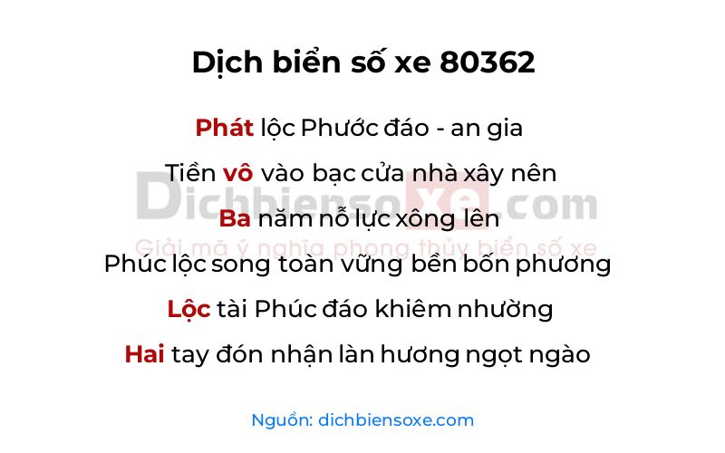 Dịch thơ biển số 80362