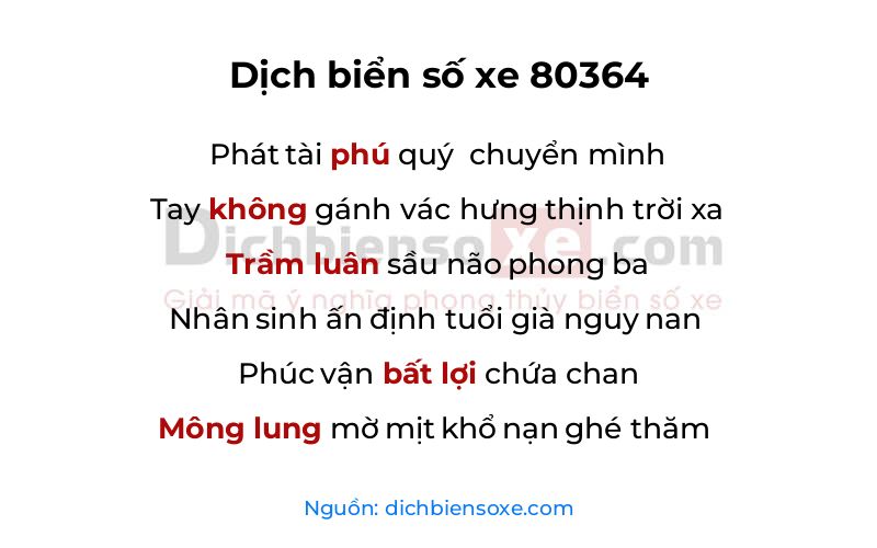 Dịch thơ biển số 80364