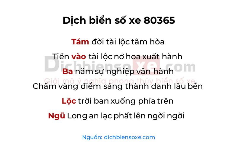 Dịch thơ biển số 80365
