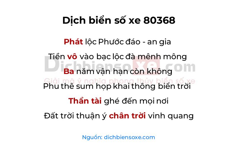 Dịch thơ biển số 80368