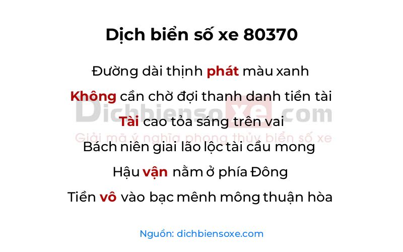 Dịch thơ biển số 80370