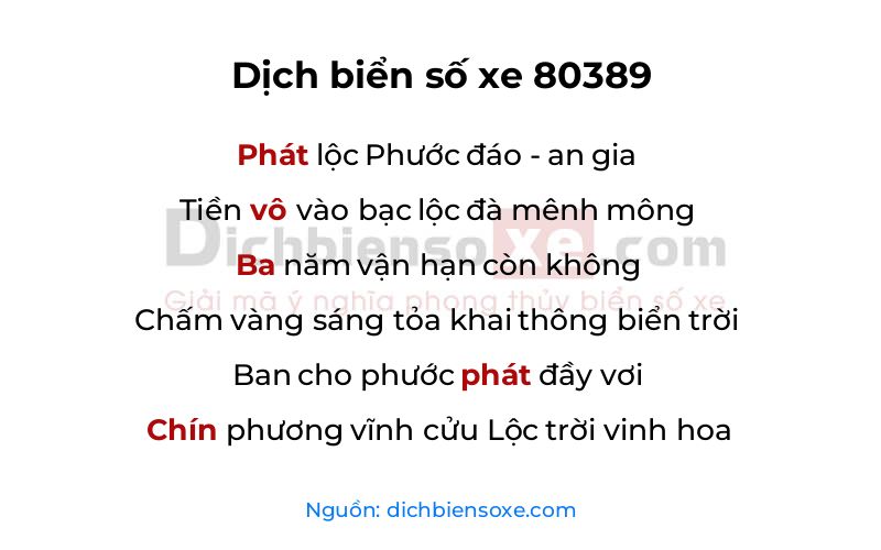 Dịch thơ biển số 80389