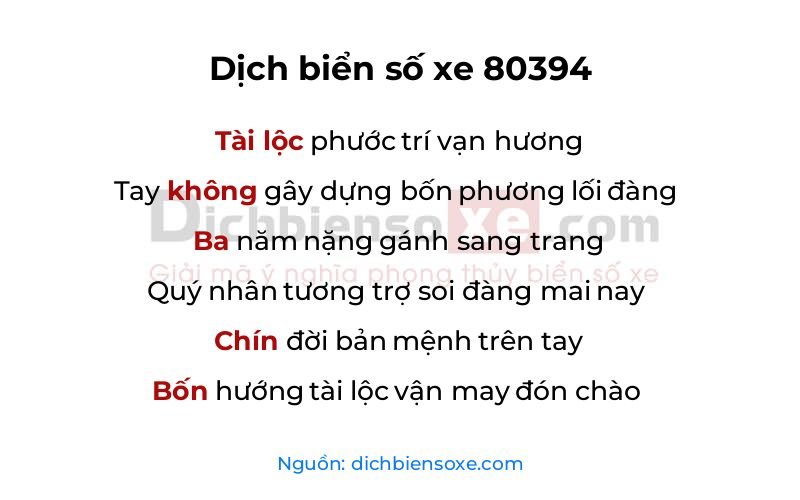 Dịch thơ biển số 80394