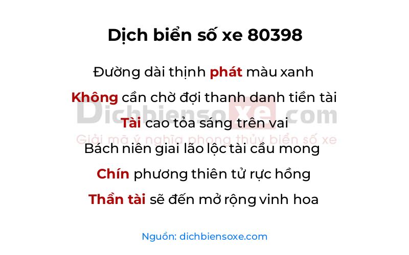 Dịch thơ biển số 80398