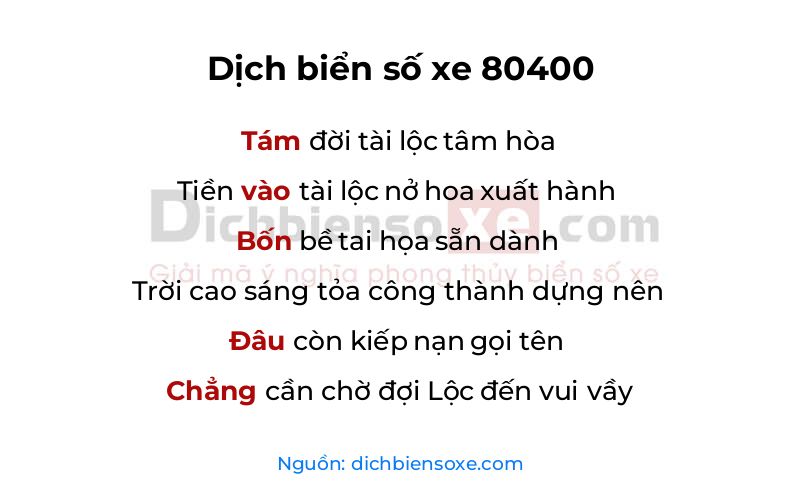 Dịch thơ biển số 80400
